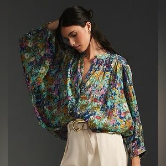 Pilcro Tops - Pilcro Anthropologie Floral Boho Blouse Multicolor Long Sleeve Size S